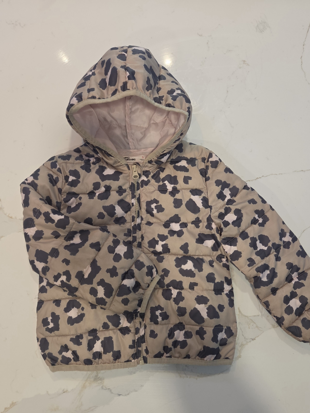 Epic Threads Girls Beige Leopard-Print Hooded Puffer Jacket